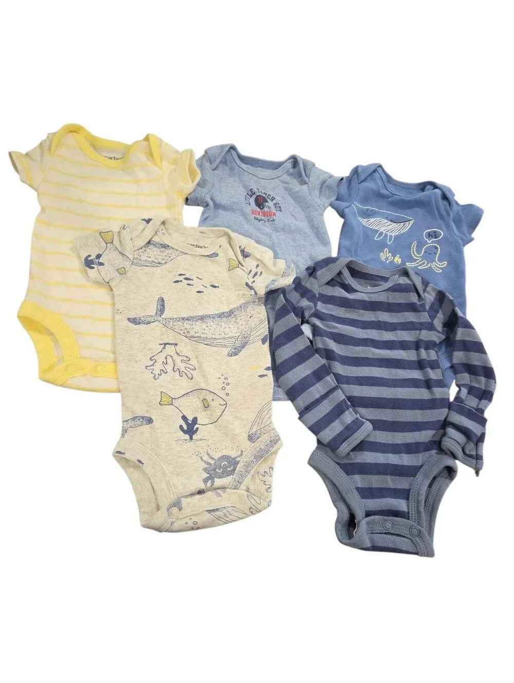 Carters Newborn Bodysuit Bundle - 5 Tops Blue & Yellow